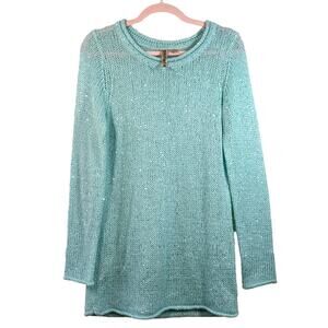EYESHADOW Light Blue Sequin Knit Long Sleeve Sweater Medium